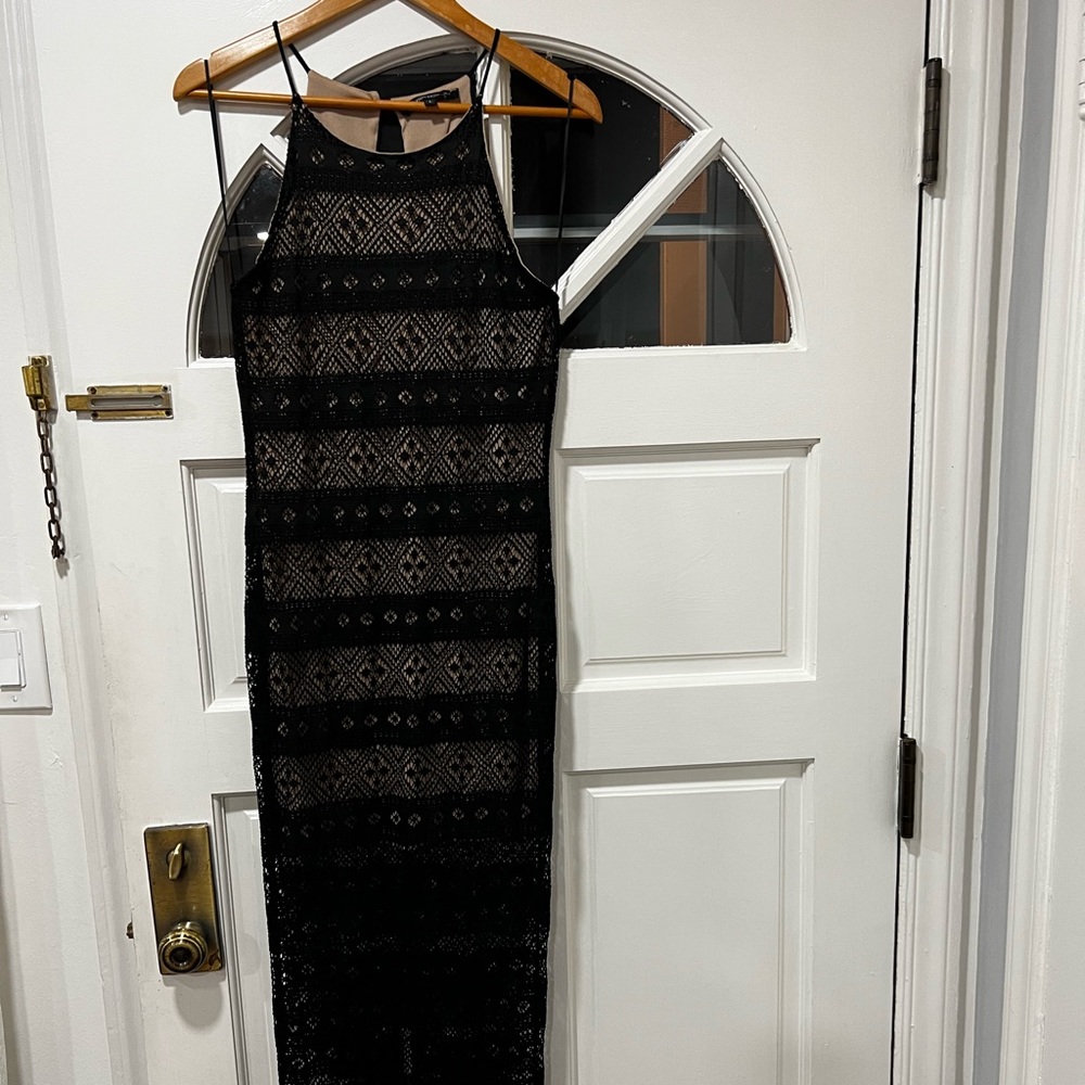 Black mesh midi dress